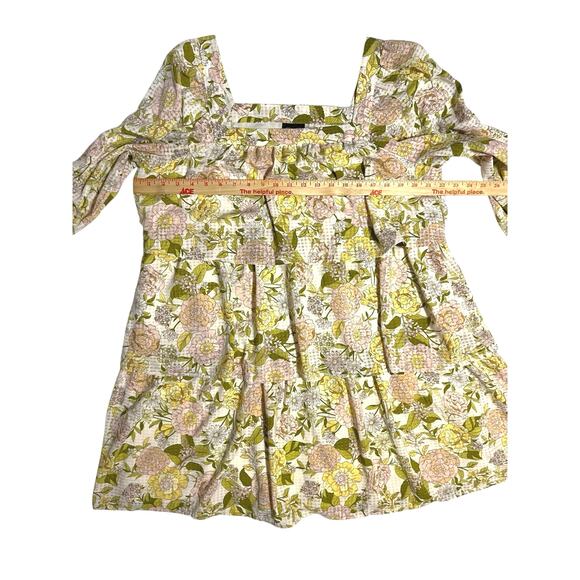 Who What Wear Floral Tier Layer Dress 3/4 Balloon Puff Sleeve Green Pink Large - Picture 6 of 9